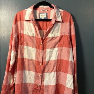 Pink and White Plaid Button-Up Flannel